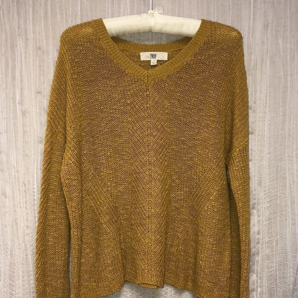 Pinque S Mustard Knit V Neck Pullover Sweater